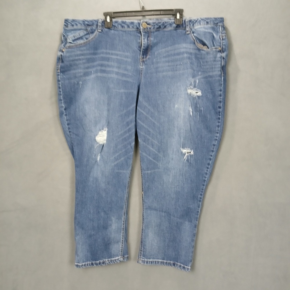 Democracy Flex Ellent Crop Girlfriend Jeans Women‎ 24W Blue Cotton Distressed